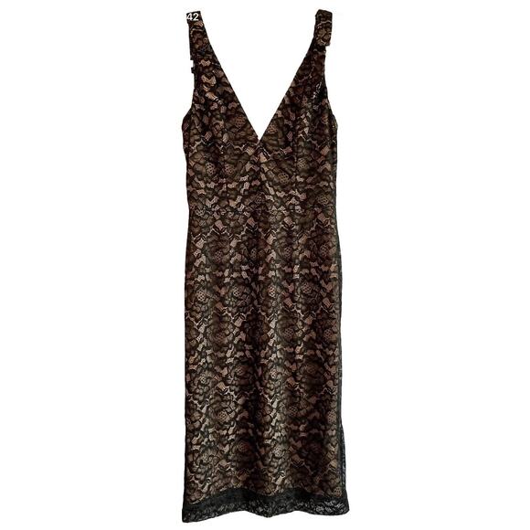 DRESS THE POPULATION Black Lace LBD Cocktail MIDI V-Neck Sheath Dress Sz M EUC!! - Picture 1 of 5